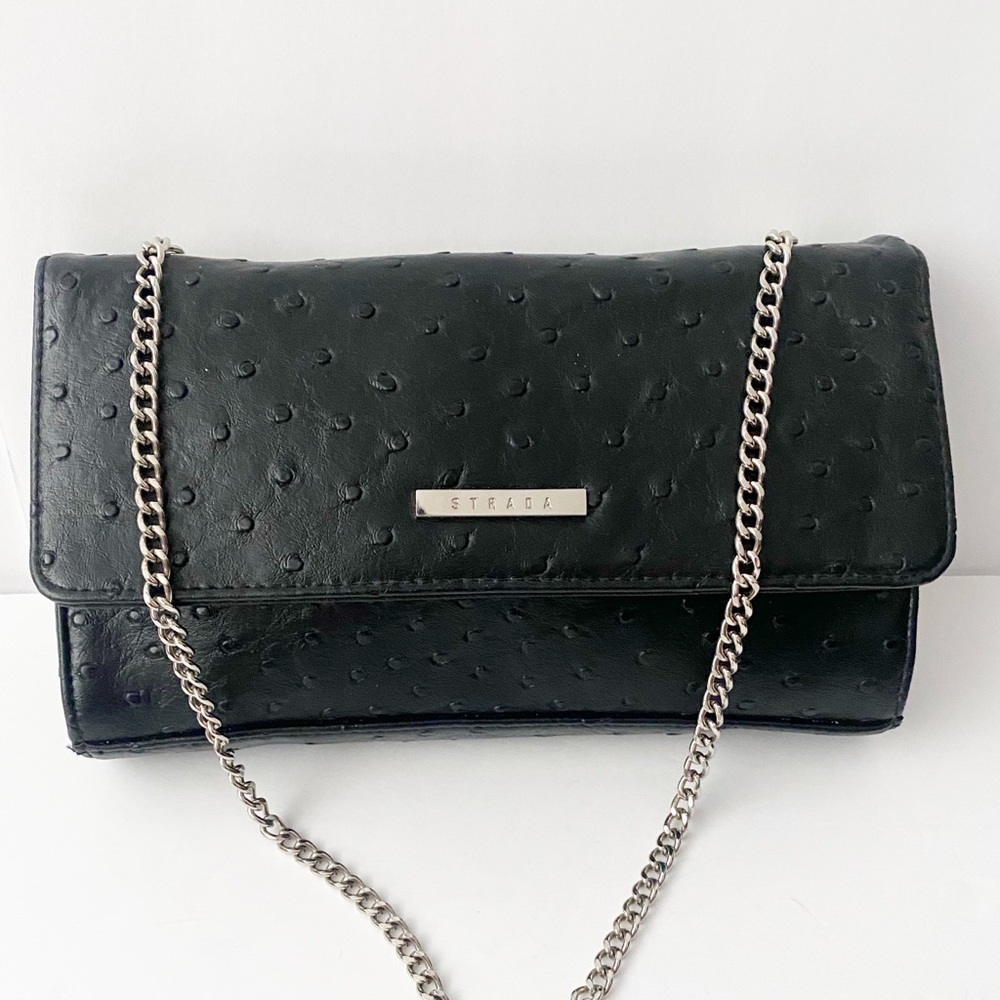 Strada Black Ostrich Handbag